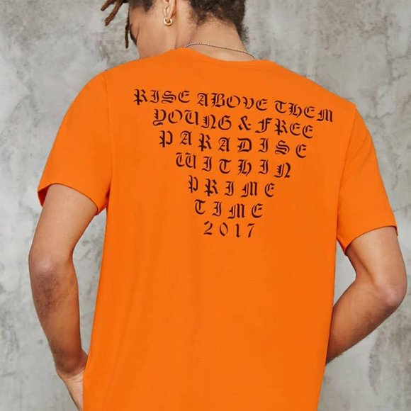Mens Forever 21 Neon Orange Paradise T-Shirt - Picture 3 of 5